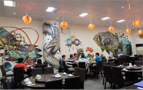 黄山海鲜餐厅墙体彩绘